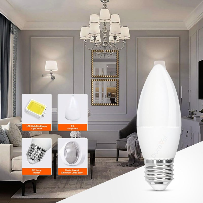 Duravel مصباح LED شمعة دورافيل 7 واط، قاعدة E27، أبيض دافئ، مصقول (عبوة من 10) - Image 5